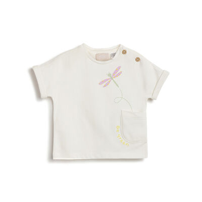 Girls White Printed Short Sleeve T-Shirt